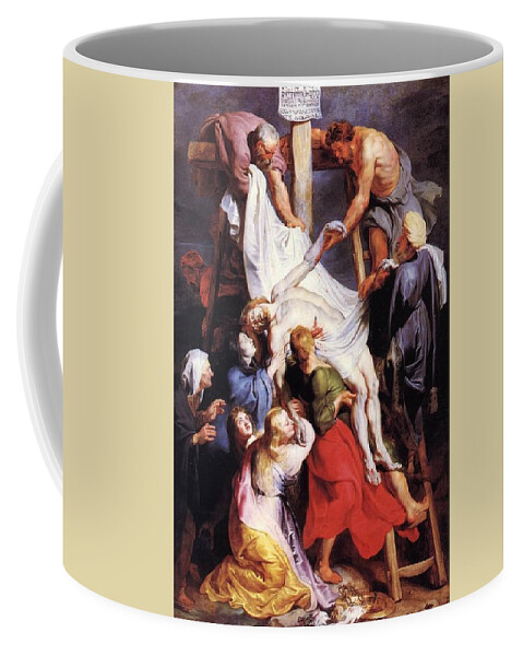 Descent Coffee Mug featuring the painting Descent From The Cross by Troy Caperton