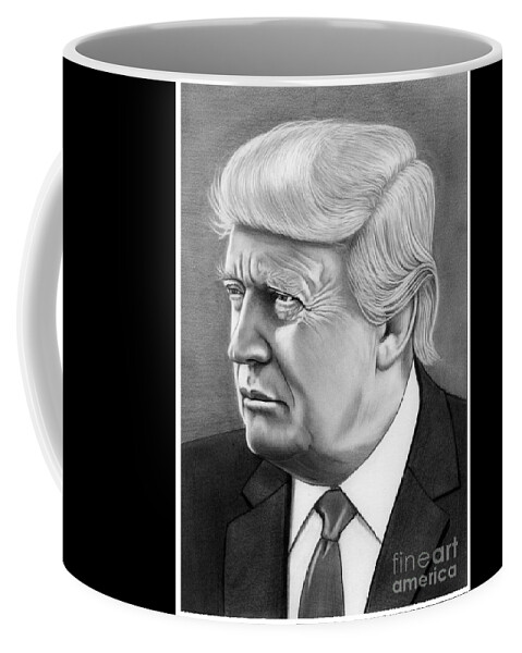 Pencil Coffee Mug featuring the drawing President Donald Trump #1 by Murphy Elliott