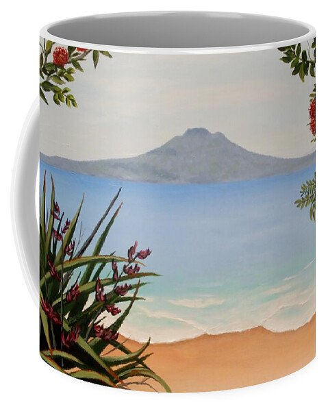 New Zealand Coffee Mug featuring the painting Dreaming of Rangitoto #1 by Anne Gardner