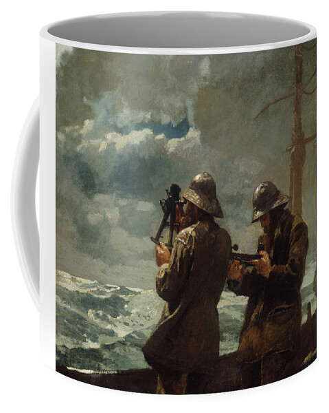 America Coffee Mug featuring the painting Eight Bells #1 by Winslow Homer