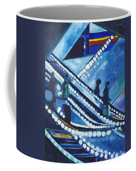 Night Scenes Coffee Mug featuring the painting Escalator Lights by Patricia Arroyo