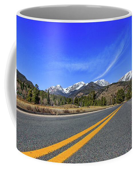 Mountain Coffee Mug featuring the photograph Fall River Road with Mountain Background #1 by Peter Ciro