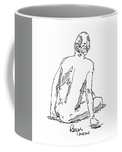 Figure Drawing Coffee Mug featuring the drawing Female Figure Drawing Sitting Pose Fountain Pen Ink by Frank Ramspott