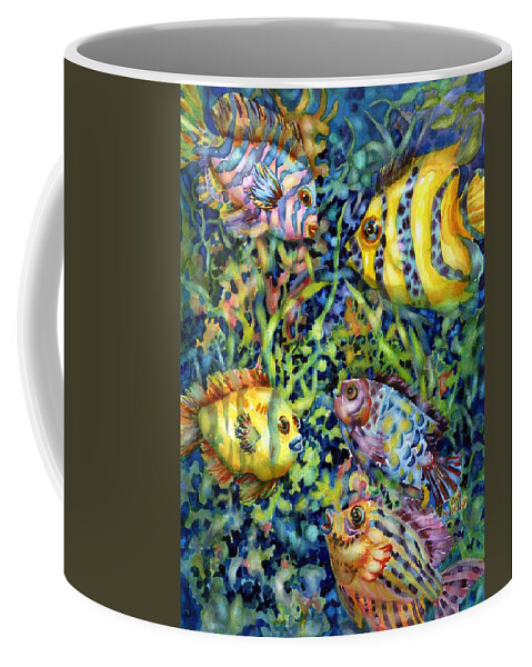Watercolor Coffee Mug featuring the painting Fish Tales IV #1 by Ann Nicholson