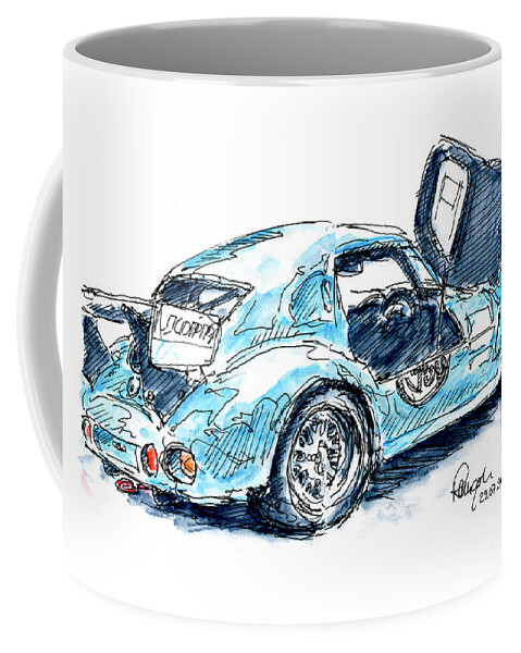 Classic Coffee Mug featuring the drawing Ginetta G20CTC Classic Car Ink Drawing and Watercolor by Frank Ramspott