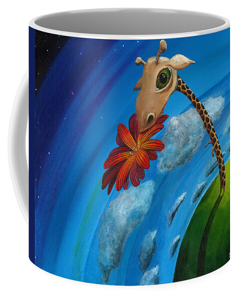 Giraffe Coffee Mug featuring the painting Reach For the Sky by Mindy Huntress