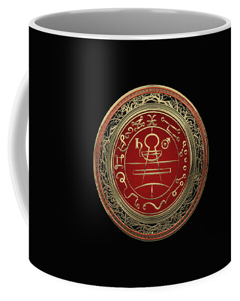 'sacred Symbols' Collection By Serge Averbukh Coffee Mug featuring the photograph Gold Seal of Solomon - Lesser Key of Solomon on Black Velvet #1 by Serge Averbukh