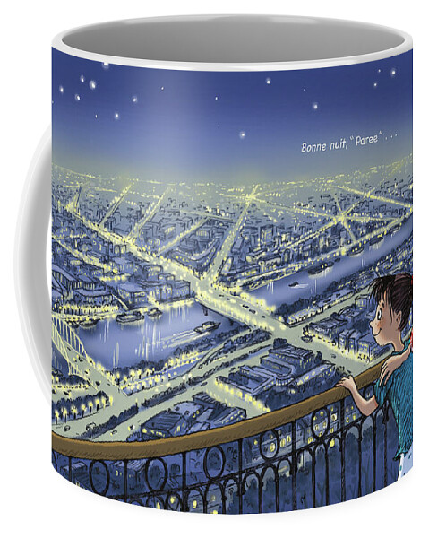Paris Hop Coffee Mug featuring the digital art Good Night, Paris--With Text by Renee Andriani