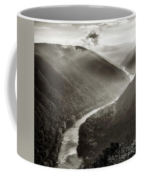 New River Gorge Coffee Mug featuring the photograph Grandview in Black and White #1 by Thomas R Fletcher