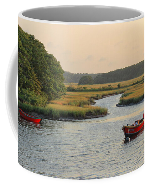 Harwich Coffee Mug featuring the photograph Herring River and Red Boats Cape Cod #1 by John Burk