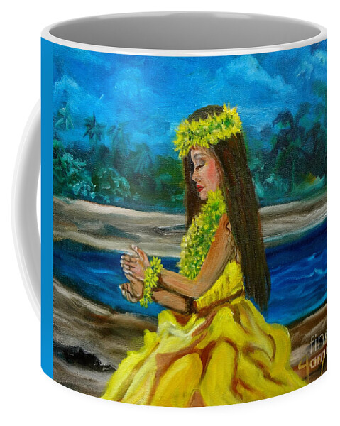 Hula Dance Coffee Mug featuring the painting Hula Girl ON THE BEACH #2 by Jenny Lee