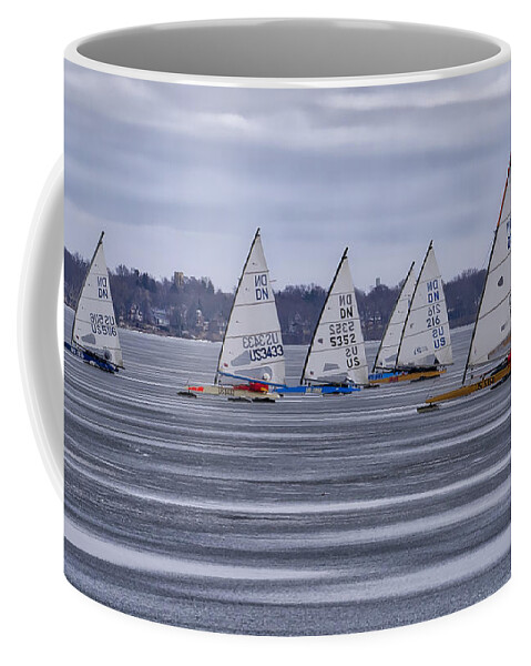 Ice Boats Coffee Mug featuring the photograph ice sailing - Madison - Wisconsin by Steven Ralser