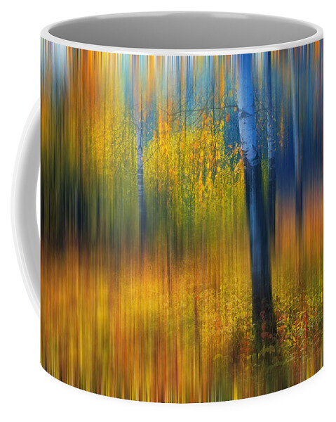 Autumn Coffee Mug featuring the photograph In the Golden Woods. Impressionism by Jenny Rainbow