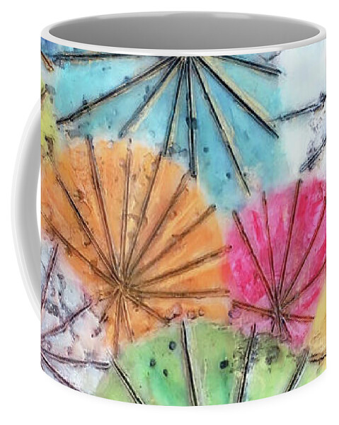 Encaustic Coffee Mug featuring the painting Japanese Umbrellas #1 by Christine Chin-Fook