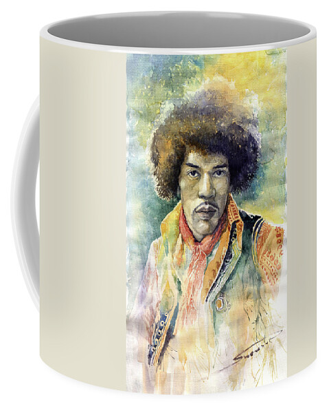 Watercolor Coffee Mug featuring the painting Jimi Hendrix 06 by Yuriy Shevchuk