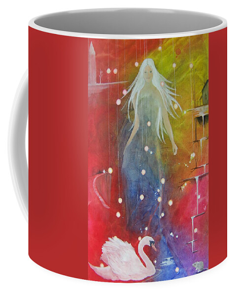 Girl Coffee Mug featuring the painting Kendra and the Swan by Jackie Mueller-Jones