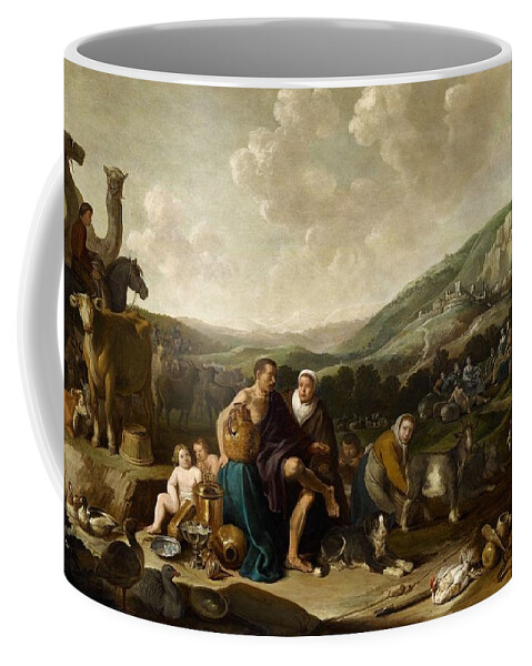 Cornelis Saftleven Coffee Mug featuring the painting Landscape with Jacob and Rachel #1 by Cornelis Saftleven