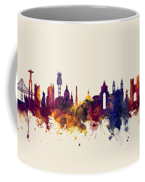 City Coffee Mug featuring the digital art Lisbon Portugal Skyline #1 by Michael Tompsett