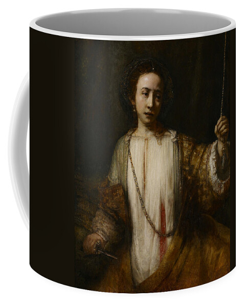 Rembrandt Coffee Mug featuring the painting Lucretia by Rembrandt