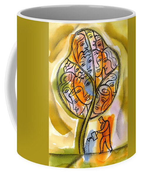 Administration Anticipation Assistance Bureaucracy Care Caring Color Color Image Colour Developing Development Drawing Expectation Female Future Group Grow Growing Growth Illustration Illustration And Painting Large Group Of People Male Man Manager Men And Women Nurture People Person Potential Supervisor Support Supportive Vertical Watering Woman Workforce Coffee Mug featuring the painting Manager #2 by Leon Zernitsky