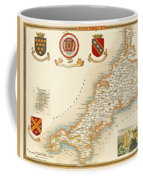 Map Of Cornwall Coffee Mug featuring the photograph Map Of Cornwall 1850 #1 by Andrew Fare