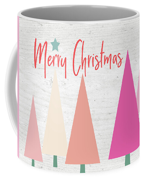 Merry Christmas Coffee Mug featuring the mixed media Modern Merry Christmas Trees- Art by Linda Woods by Linda Woods