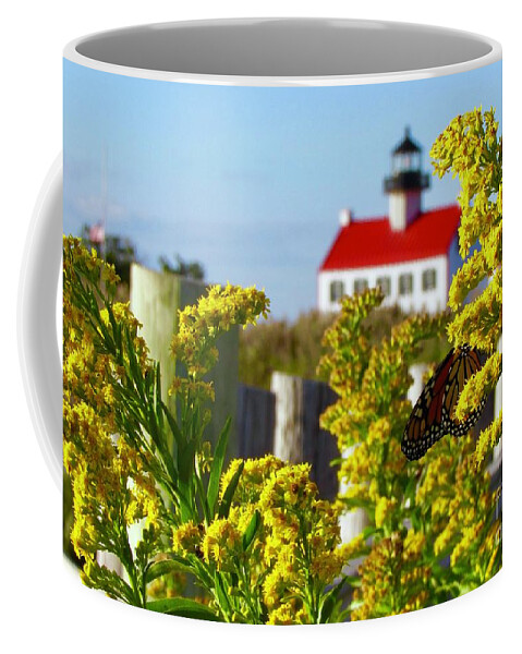East Point Lighthouse Coffee Mug featuring the photograph Monarch at East Point Light #1 by Nancy Patterson