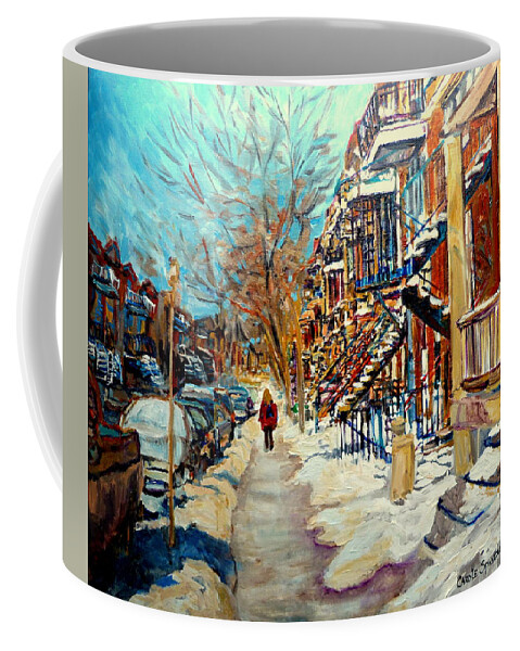 Montreal Coffee Mug featuring the painting Montreal Street In Winter #1 by Carole Spandau