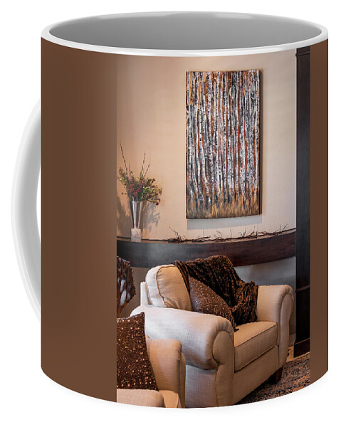 Aspens Coffee Mug featuring the painting Moonlight Aspens by Sheila Johns