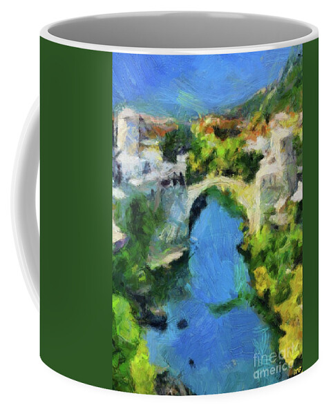 Mostar Coffee Mug featuring the painting Mostar Old Bridge #1 by Dragica Micki Fortuna