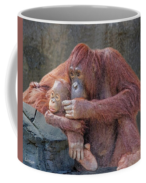 Orangutan Coffee Mug featuring the digital art Motherhood 4 #1 by Larry Linton