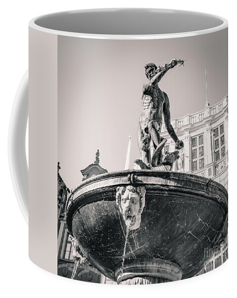 City Coffee Mug featuring the photograph Neptune's fountain, Gdansk BW by Mariusz Talarek