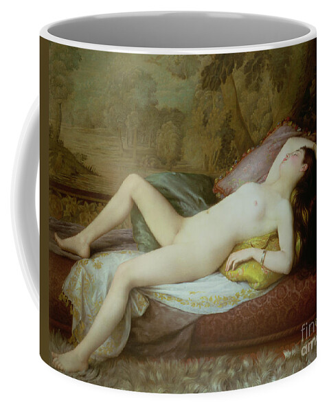 Nude Coffee Mug featuring the painting Nude lying on a chaise longue by Gustave-Henri-Eugene Delhumeau