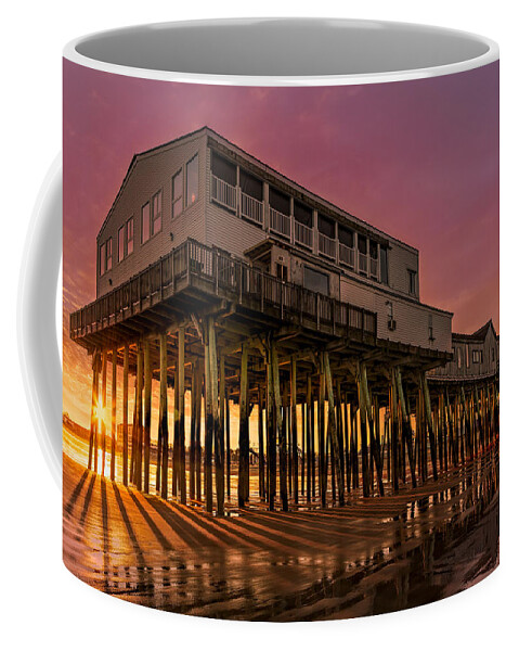 Old Orchard Beach Pier Coffee Mug featuring the photograph Old Orchard Beach Pier Sunset #2 by Susan Candelario