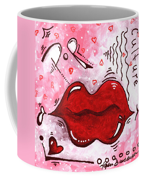 Lips Coffee Mug featuring the painting Original Mini PoP Art Lips Kiss Pop Culture Painting Kissable by Megan Duncanson by Megan Aroon