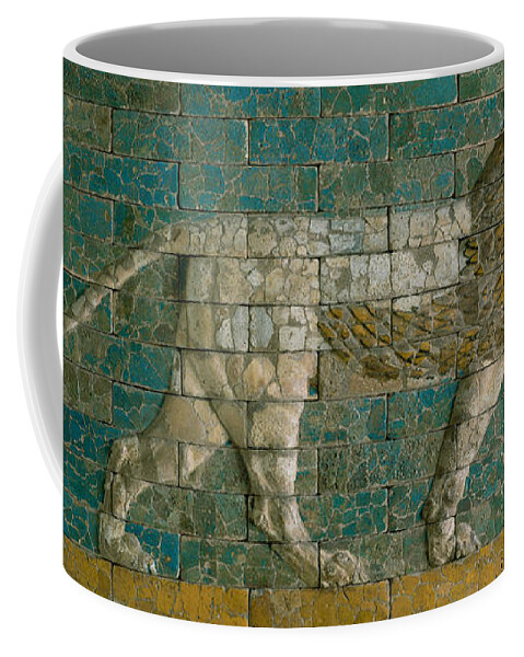 Lion Coffee Mug featuring the ceramic art Panel with striding lion by Babylonian School