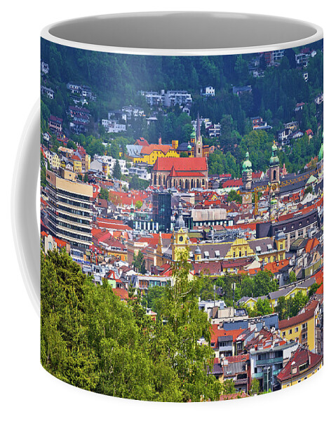 Innsbruck Coffee Mug featuring the photograph Panoramic view of Innsbruck rooftops #1 by Brch Photography