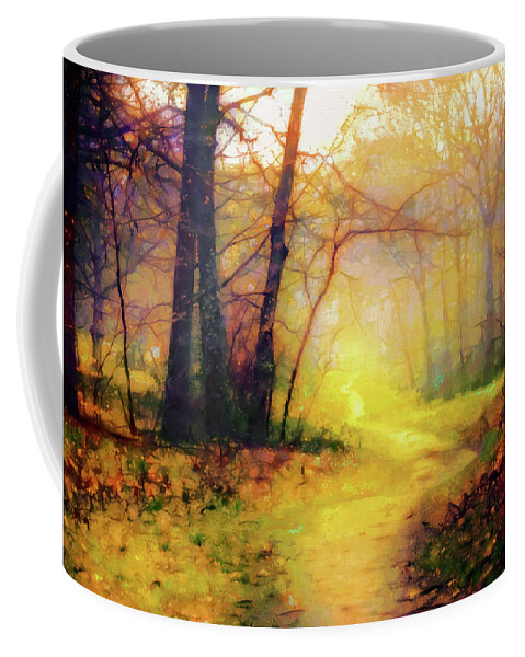 Path In The Woods Coffee Mug featuring the mixed media Path in the woods #1 by Lilia S