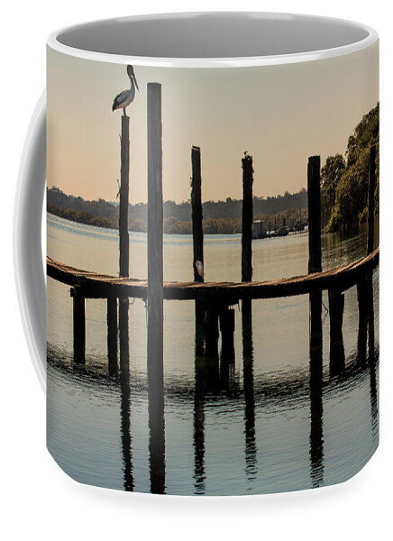 Australian White Pelican Coffee Mug featuring the photograph Pelican on post #1 by Sheila Smart Fine Art Photography