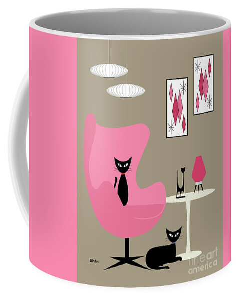 Coffee Mug featuring the digital art Pink Egg Chair with Two Cats by Donna Mibus