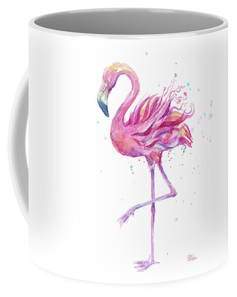 Flamingo Coffee Mug featuring the painting Pink Flamingo Watercolor #2 by Olga Shvartsur