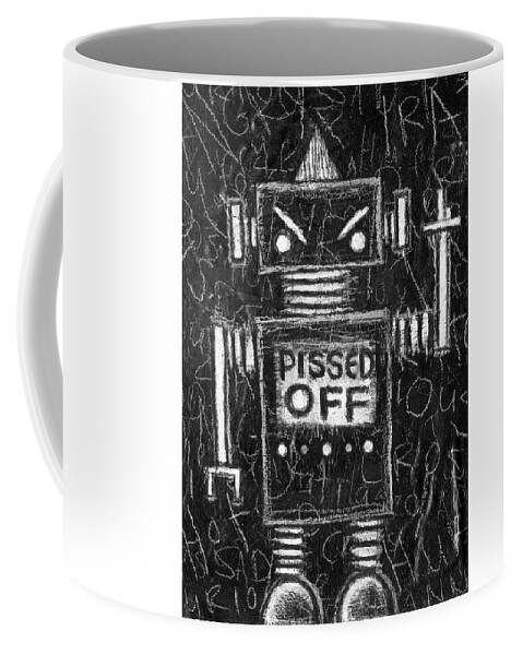 Robot Coffee Mug featuring the drawing Pissed Off Bot #1 by Roseanne Jones