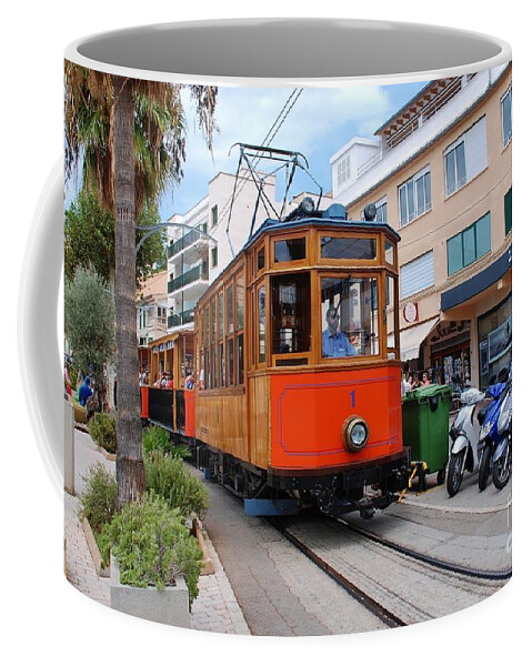 Soller Coffee Mug featuring the photograph Port de Soller tram in Majorca #1 by David Fowler