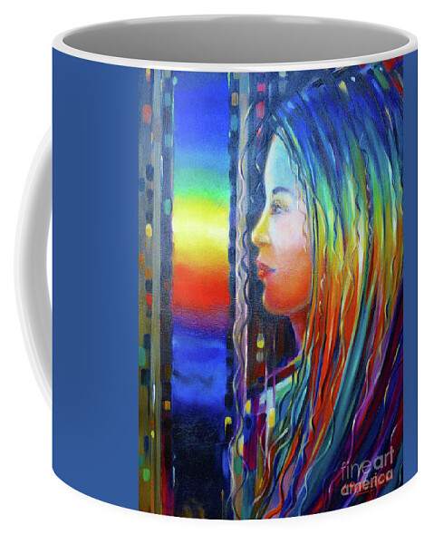 Girl Coffee Mug featuring the painting Rainbow Girl 241008 #1 by Selena Boron