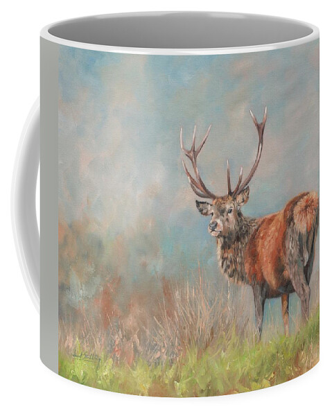 Red Deer Coffee Mug featuring the painting Red Deer Stag #1 by David Stribbling