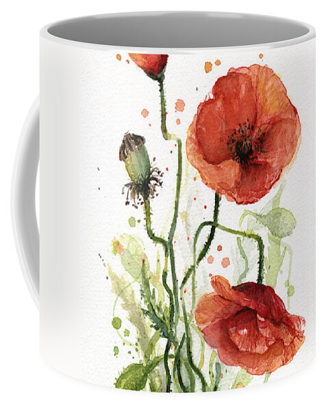 Red Poppy Coffee Mug featuring the painting Red Poppies Watercolor #1 by Olga Shvartsur
