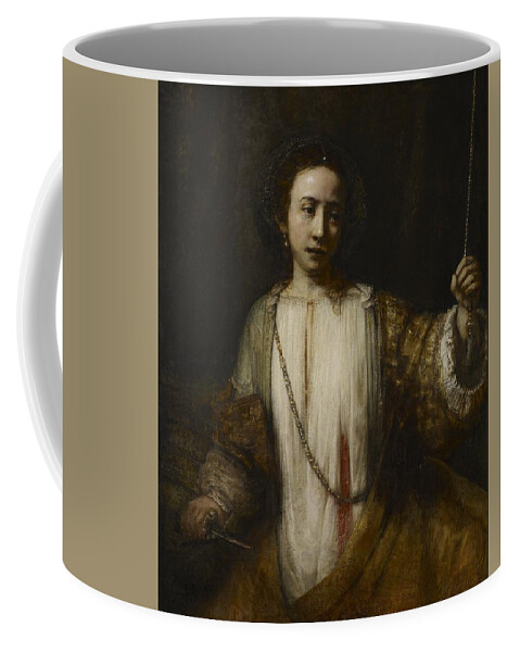 Rembrandt Coffee Mug featuring the painting Rembrandt lucretia #1 by Celestial Images