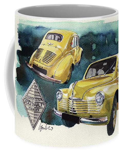 Renault Coffee Mug featuring the painting Renault 4CV by Yoshiharu Miyakawa