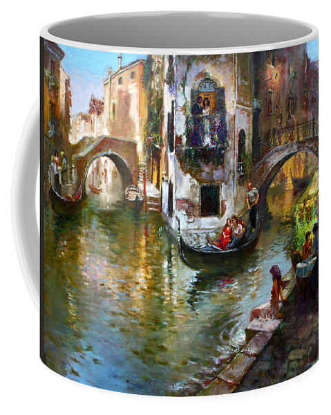 Romance In Venice Coffee Mug featuring the painting Romance in Venice by Ylli Haruni
