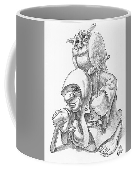 Owl Coffee Mug featuring the drawing Sage on a walk #2 by Victor Molev